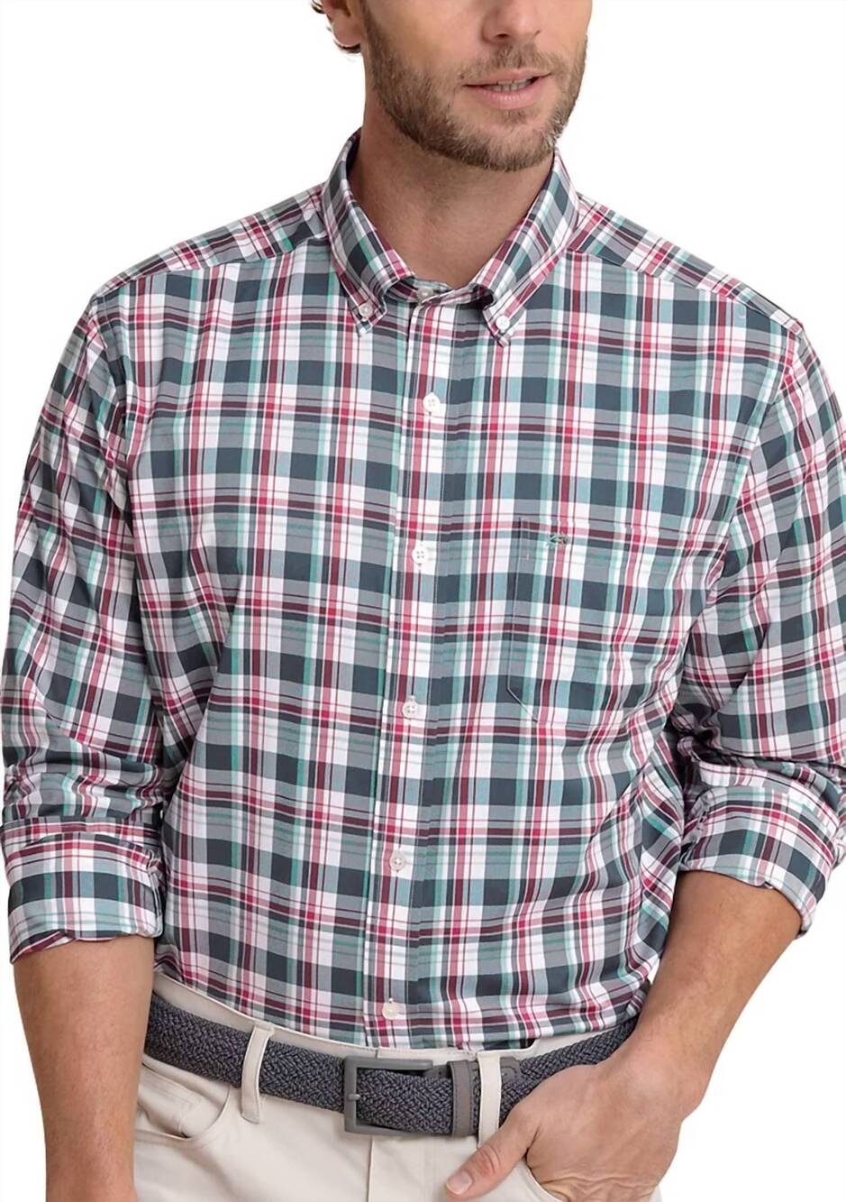 NEW SOUTHERN TIDE breakwater plaid brrr°® intercoastal sport shirt in dress blue